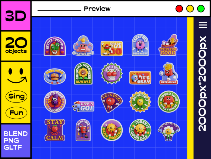Retro Vibe Stickers 3D Icon Set 2 Desigix Shop