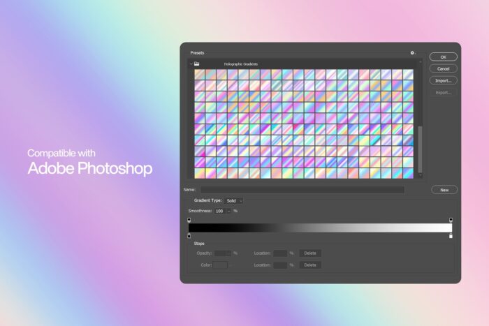 200 Holographic Iridescent Photoshop Gradients Image 2 Desigix Shop